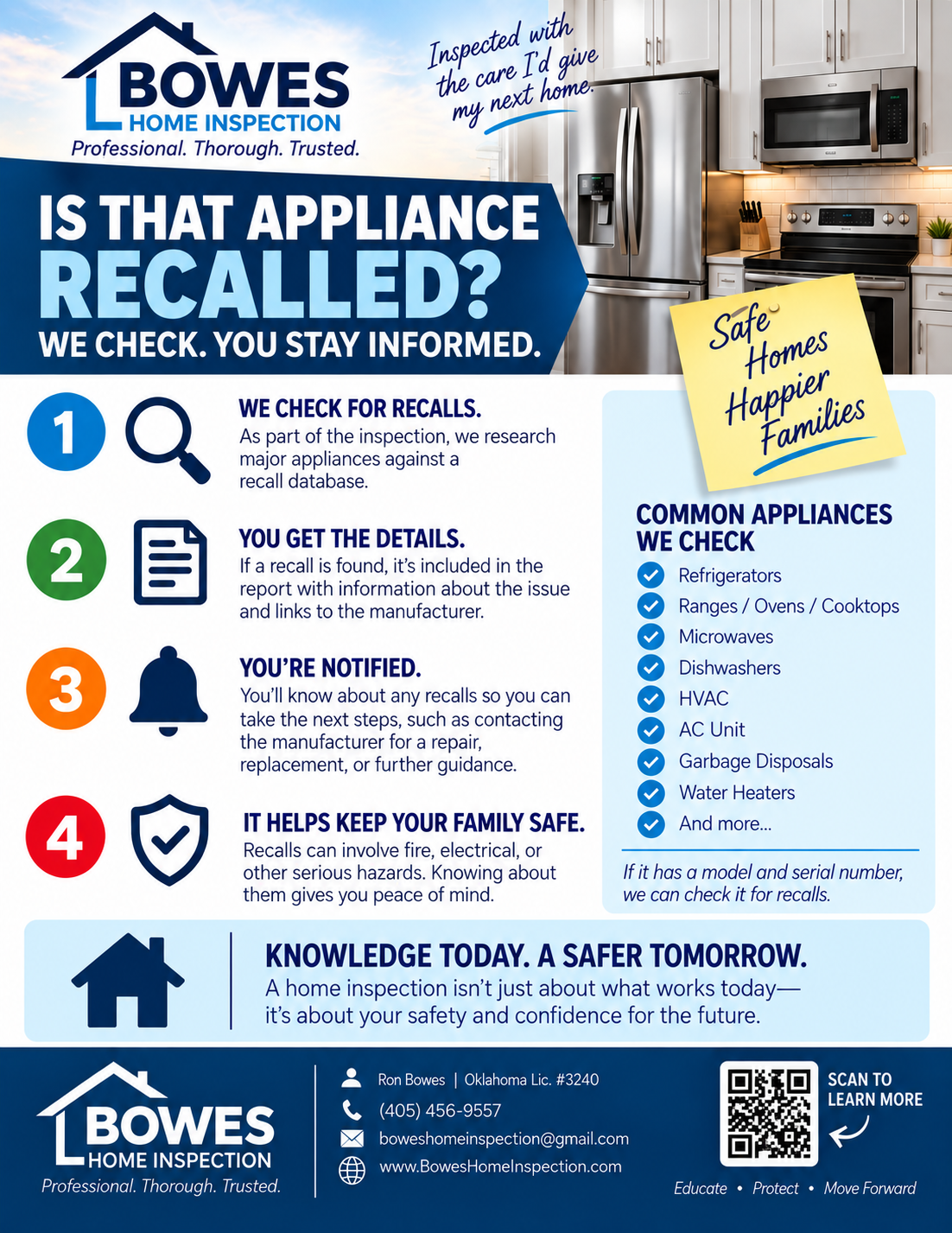 Guide explaining appliance recall checks included with an inspection