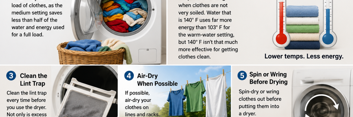 Laundry guide explaining ways to save water, energy, and money