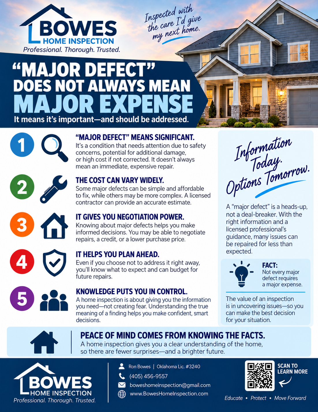 Home inspection guide explaining that a major defect does not always require an expensive repair
