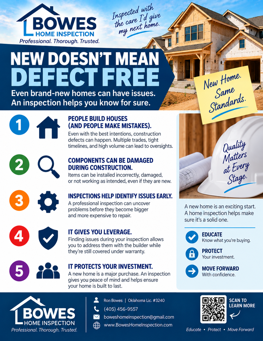 Bowes Home Inspection guide explaining why new homes can still have construction defects